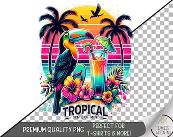 Toucan T-Shirt Design, Summer Sunset Shirt PNG, Tropical Cocktail Beach Shirt Sublimation, Retro Island Shirt PNG, Instant Download, A327