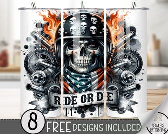 Motorcycle Tumbler Wrap, Patriotic Motorcycle Wrap Tumbler, 20oz American Tumbler Wrap, 20 oz Straight Motorcycle Sublimation Tumbler A179