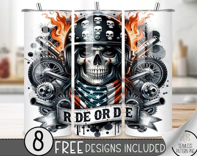 Motorcycle Tumbler Wrap, Patriotic Motorcycle Wrap Tumbler, 20oz American Tumbler Wrap, 20 oz Straight Motorcycle Sublimation Tumbler A179