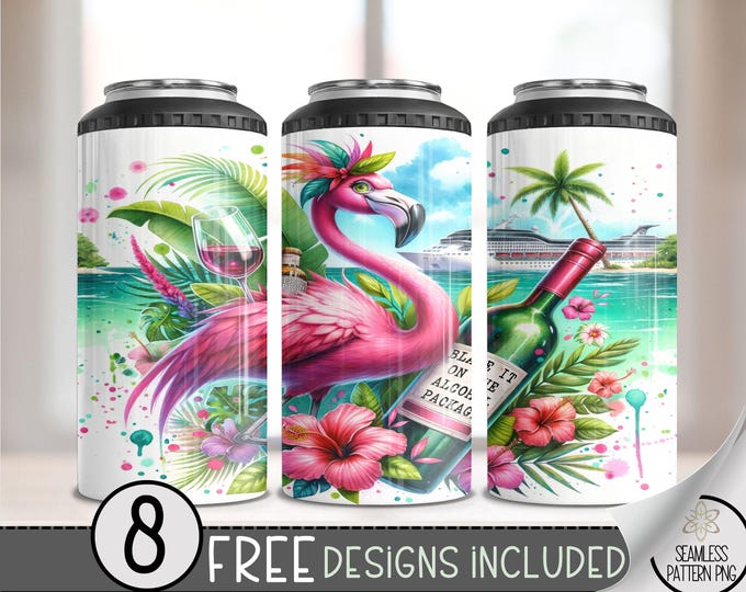 Wine Cruise Ship 4 in 1 Can Cooler Wrap, Booze Cruise 4in1 Tumbler PNG, Funny Cruise 16 Oz Can Cooler Sublimation Design, Blame Alcohol, A10