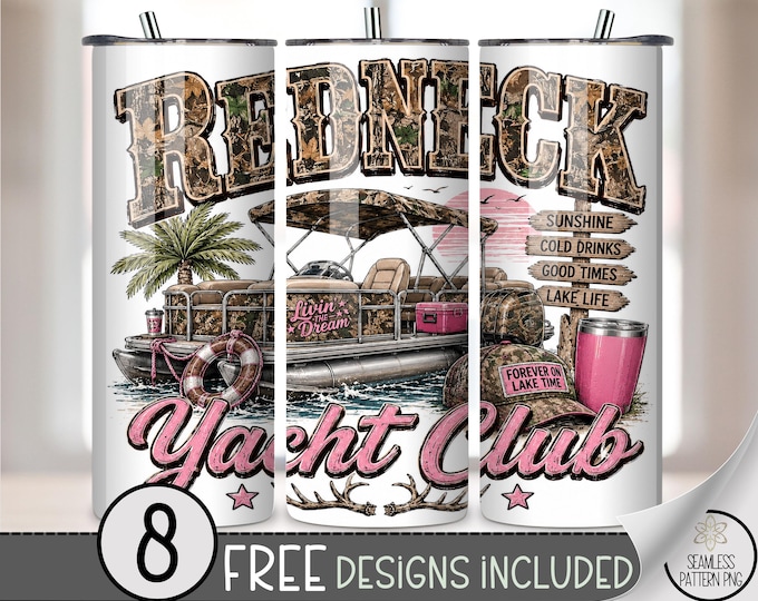 Redneck Yacht Club 20 oz Tumbler Wrap, Camo Sublimation Design for Straight Tumblers, Lake Life PNG Files, Digital Download, B10397
