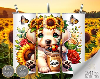 Cute Golden Retriever Tumbler Wrap, Cute Ladybug 20 oz Sublimation, Floral Tumbler Design Files, Sunflower Tumbler Wrap, Coffee Addict Wrap