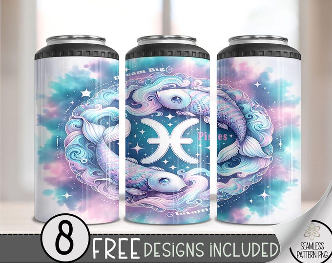 Tie Dye Zodiac 4 in 1 Can Cooler Wrap, Pisces 16 Oz 4in1 Tumbler Sublimation Design Astrology Sign, Zodiac Signs Can Wrap PNG Download