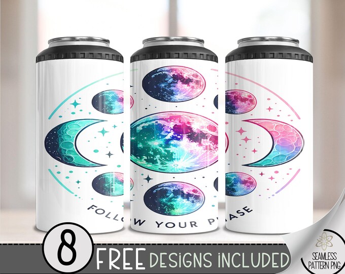 Moon Phase Can Cooler Wrap, Neon Moon 16 oz 4-in-1 Cooler Sublimation, Celestial 16Oz Tumbler File, Night Sky Can Cooler PNG,Outer space PNG