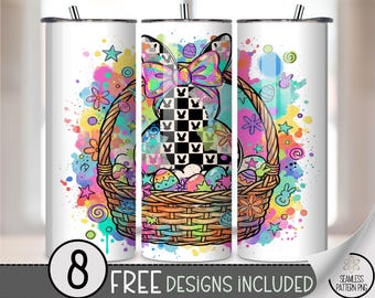Checkered Bunny PNG, Easter 20 Oz Tumbler Wrap, Festive Sublimation Design, B882