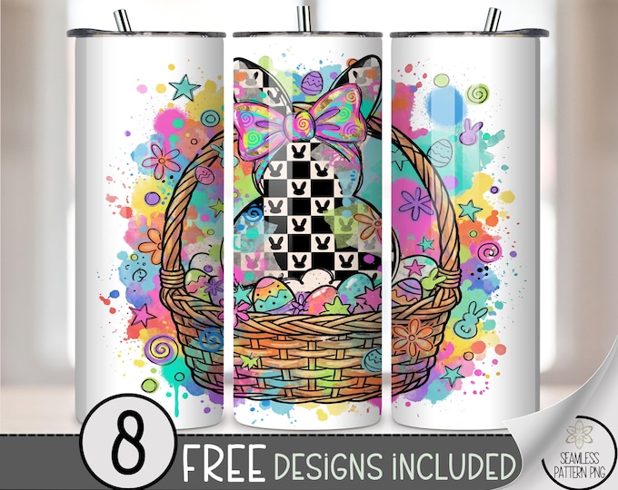 Checkered Bunny PNG, Easter 20 Oz Tumbler Wrap, Festive Sublimation Design, B882