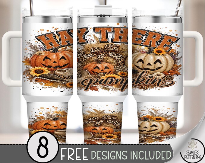 Halloween 40oz Tumbler Wrap, Pumpkin Sublimation Design, Hay There Pumpkin PNG, Digital Download, B10542