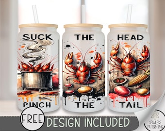 Crawfish Boil Glass Wrap, Boil Seasoning 16 Oz Glass Can Wrap PNG, Crawdad Preppy Suck The Head Tail Glass Can Sublimation Design, A155