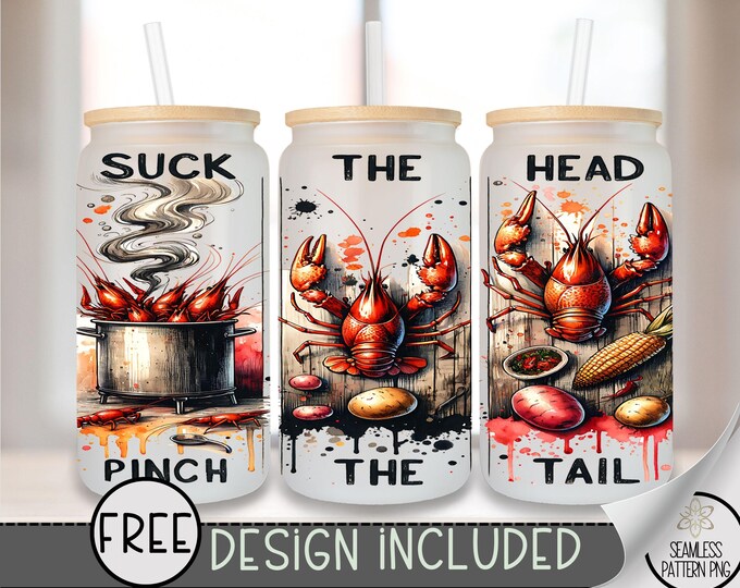 Crawfish Boil Glass Wrap, Boil Seasoning 16 Oz Glass Can Wrap PNG, Crawdad Preppy Suck The Head Tail Glass Can Sublimation Design, A155
