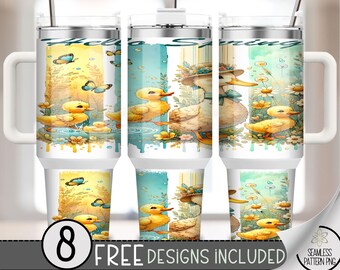 Spring Duck 40oz Tumbler Wrap, Hello Spring Tumbler Sublimation Design, Spring Flowers 40oz Quencher Tumbler Wrap PNG, Ducky 40 oz, A161