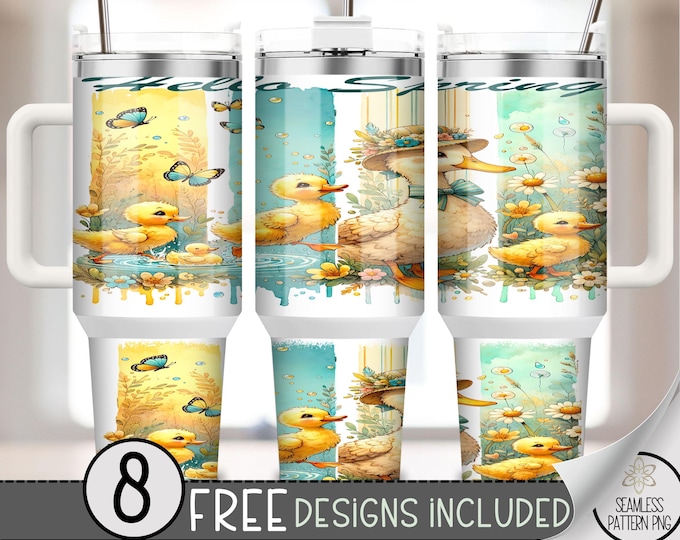 Spring Duck 40oz Tumbler Wrap, Hello Spring Tumbler Sublimation Design, Spring Flowers 40oz Quencher Tumbler Wrap PNG, Ducky 40 oz, A161