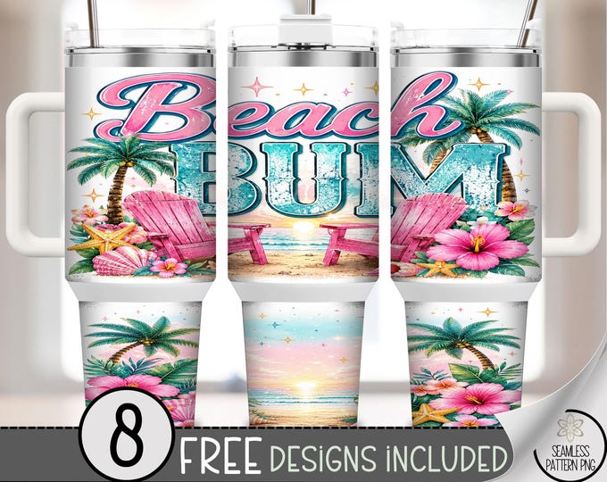 Beach Bum 40 oz Tumbler Wrap, Tropical Sublimation Design, Digital Download, B10341