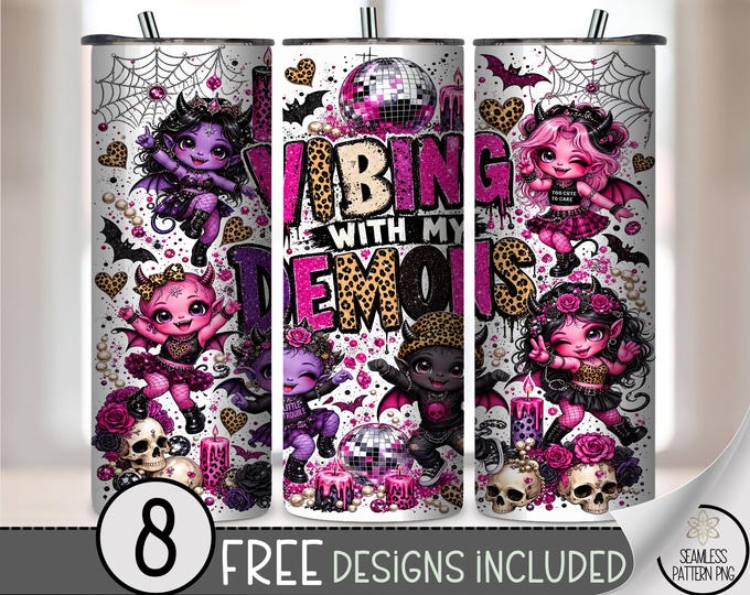 Demons 20 oz Tumbler Wrap, Edgy Sublimation Design for Straight Tumblers, Spooky PNG Files, Digital Download, B10436