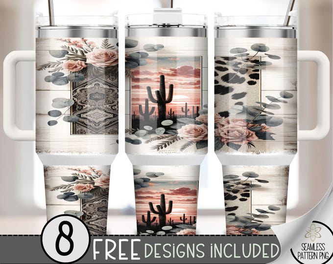 Boho Western Aztec Tumbler Wrap, Boho Sunset PNG, 40 oz Tumbler Sublimation Designs, Country Tumbler Wrap, Cactus Tumbler,Succulent PNG, A68