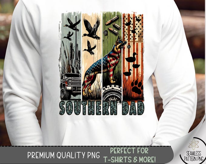 Southern Dad Hunting Shirt PNG, German Shepherd Camo Graphic for Hunter T-shirts, Rustic Patriotic USA Flag Tee Design for Father’s Day A240