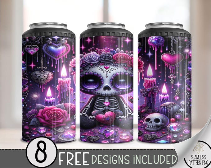 Dark Valentine Voodoo Doll Can Cooler Wrap, Vday 4 in 1 Sublimation PNG, Gothic Anti-Valentine's Design, Emo Love Day Sublimation Design