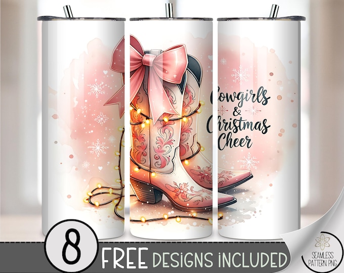 Cowgirl Boots 20 oz Tumbler Wrap PNG, Trendy Floral Holiday, Western Christmas, Digital Download for Sublimation, A539