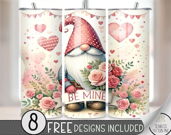 Valentine Gnomes Tumbler Wrap, Love Sublimation Tumbler Wrap, Vday 20Oz Sublimation Wrap, Seamless Valentines Day Sublimation Design