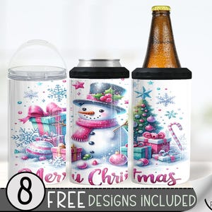 Snowman 4 In 1 Can Cooler Tumbler Wrap, Xmas Sublimation Design, Winter 16 Oz Slim, Merry Christmas File 16 Oz Can Cooler Sublimation Design