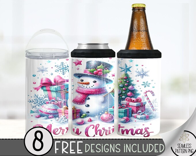 Snowman 4 In 1 Can Cooler Tumbler Wrap, Xmas Sublimation Design, Winter 16 Oz Slim, Merry Christmas File 16 Oz Can Cooler Sublimation Design