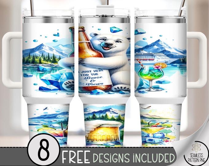 Polar Bear Tumbler Wrap, Drinkin 40 oz Sublimation Design, Arctic Cruise Theme, Winter Wonderland, Scenic Ice File, Digital Download A417