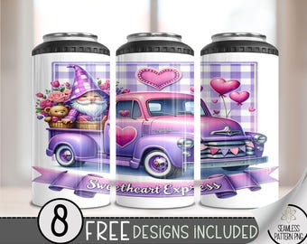 Vintage Truck 4 in 1 Can Cooler Wrap, Purple Gnome 4in1 Tumbler PNG, Valentine's Day 16 Oz Can Cooler Sublimation Design, Vday Download File