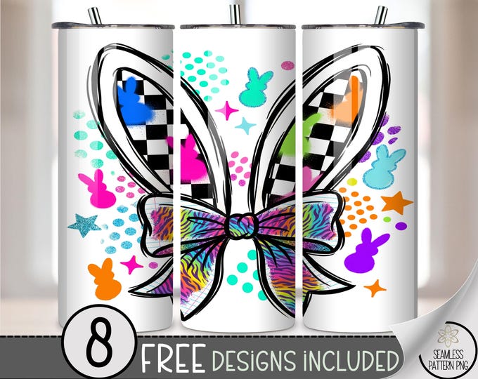 Easter Butterfly PNG, Colorful Sublimation Design for 20 oz Tumbler Wrap, Rainbow And Checkerboard, Digital Download, B892