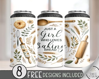 Just A Girl Who Loves Baking 4in1 Can Cooler Wrap, Baking 16oz Stubby Can Design,Baker 4 in 1 Tumbler Png,Sourdough Hard Can Cooler PNG, A70