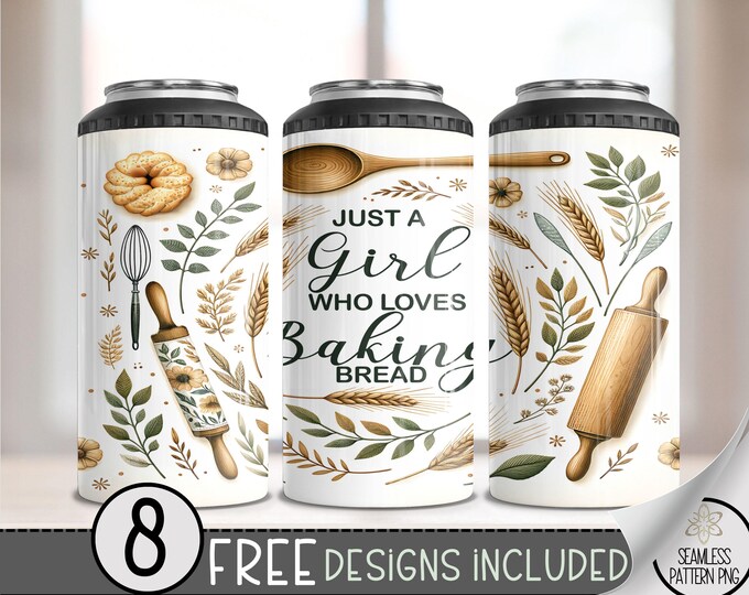 Just A Girl Who Loves Baking 4in1 Can Cooler Wrap, Baking 16oz Stubby Can Design,Baker 4 in 1 Tumbler Png,Sourdough Hard Can Cooler PNG, A70