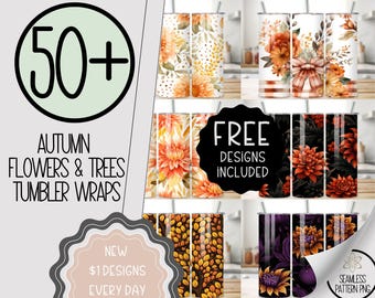 Autumn Tumbler Wrap Bundle, Floral 20 Oz Skinny Tumbler, Fall Tumbler Wrap, Tree Tumbler Wrap, Nature Tumbler Wrap Pack, Back To School Bulk