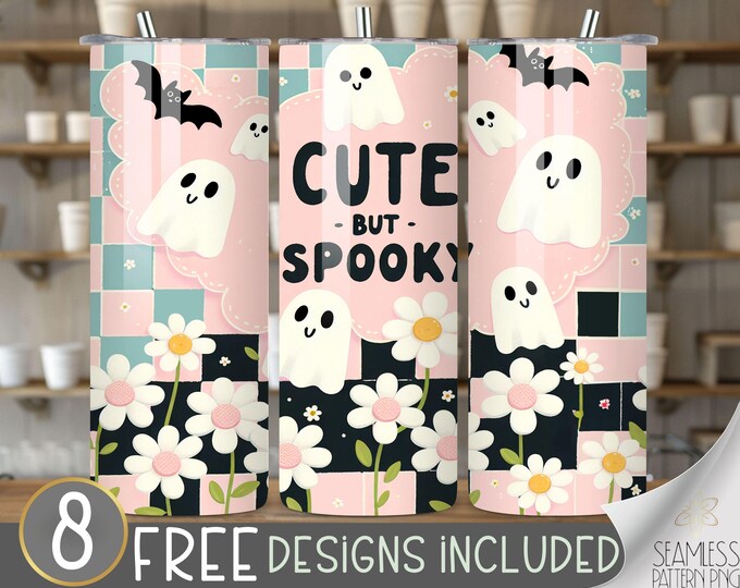Checkered Ghost Tumbler, Halloween Cute Spooky Tumbler Wrap, Retro Cute but Spooky 20 oz Skinny Sublimation, Retro Style Tumbler Design
