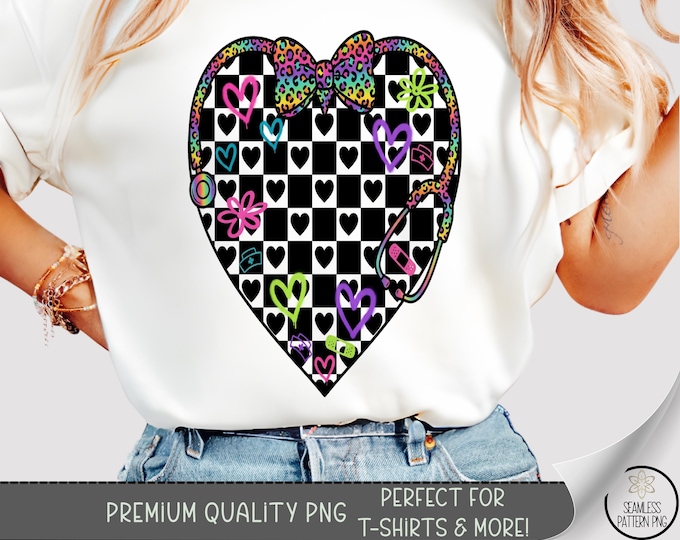 Checkered Heart Nurse T-Shirt Graphic, Heart Checkerboard Sublimation Design, Digital Download, B911