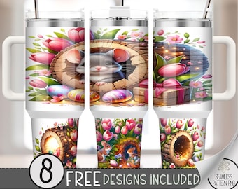 Cottagecore Mouse Easter 40oz Tumbler Wrap, Mouse Floral Tumbler Sublimation Design, Spring Egg Easter 40oz Quencher Tumbler Wrap PNG, A29