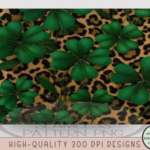 St Patrick's Day PNG, Lucky Clover Sublimation Design For 4-in-1 Can Cooler Wrap, Seamless Leopard Print File, B873 image 8