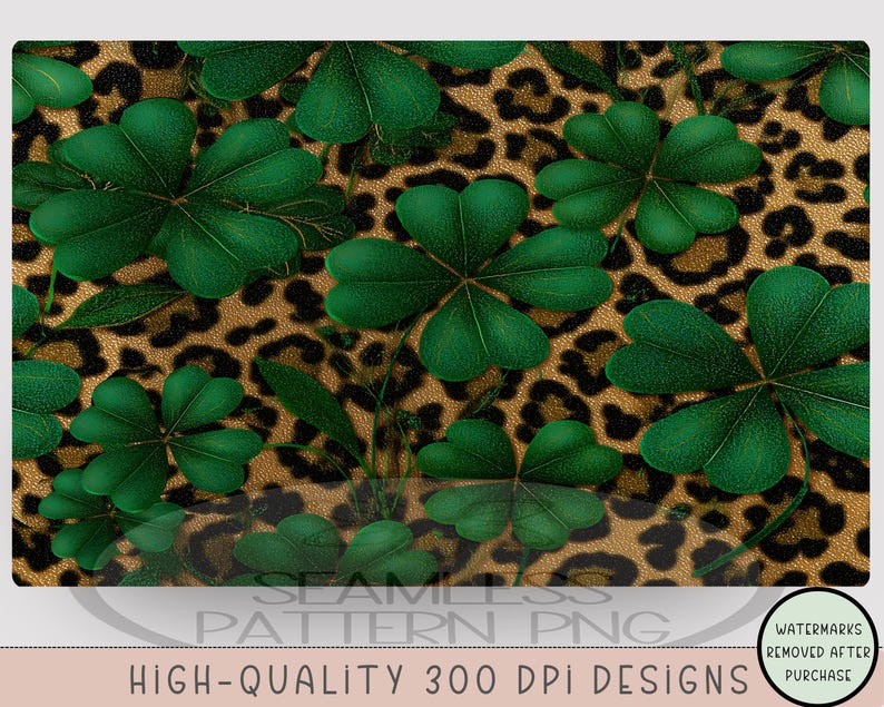 St Patrick's Day PNG, Lucky Clover Sublimation Design For 4-in-1 Can Cooler Wrap, Seamless Leopard Print File, B873 image 8
