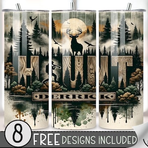 Personalize Deer Hunting Tumbler Wrap, Add Your Name Hunting 20oz Skinny Tumbler Sublimation Design, Buck Tumbler Wrap File, Seamless File