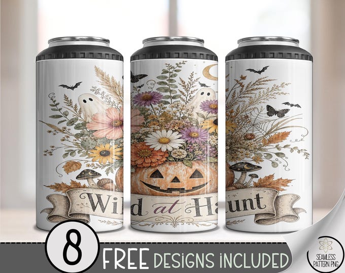 Halloween 4-in-1 Can Cooler Wrap, Wild at Haunt Sublimation Design, 16oz, Digital Download, B10418