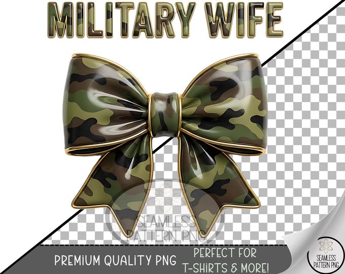 Military Wife PNG, Camouflage Bow Sublimation Design, Camo Bow Clip Art, Digital Download, B961