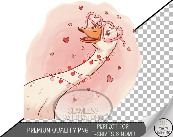 Pink Cute Goose PNG, Sweet Goose Sublimation Design for Digital Downloads, Heart Glasses Pink Goose, A670