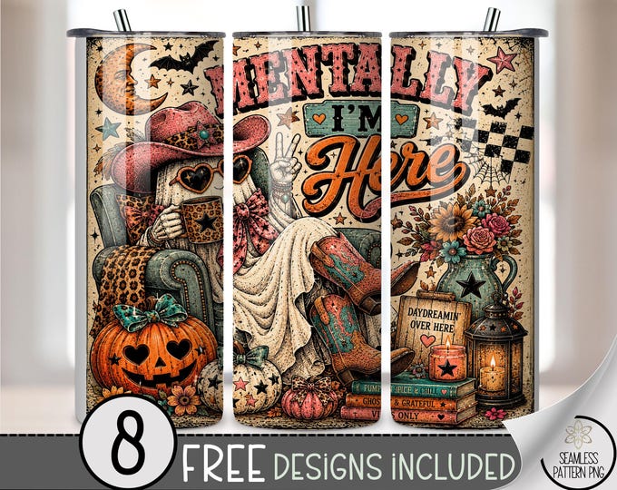 Halloween Ghost 20 oz Tumbler Wrap, Retro Sublimation Design for Straight Tumblers, Trendy Checkered PNG Files, Digital Download, B10386