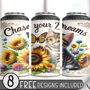Kitten Positive Affirmation 4 in 1 Can Cooler Wrap, Kitty Inspirational 4in1 Tumbler PNG, Cat 16 Oz Can Cooler Sublimation Design, Sunflower