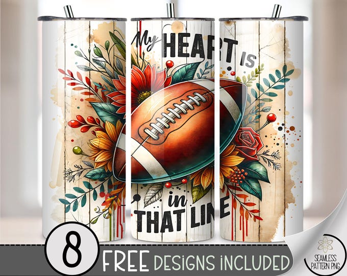 Rustic Fall Football 20 oz Tumbler Wrap, Earthy 20oz Design, Autumn Leaves with Football Theme, Printable Wrap for Sports Fan,s A438