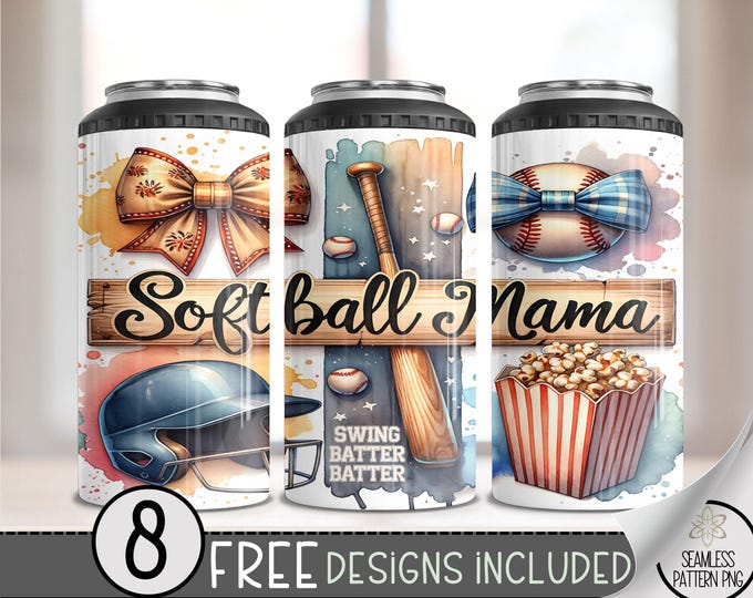 Softball 4 in 1 Can Cooler Wrap, Sports 4in1 Tumbler PNG, Coquette 16 Oz Can Cooler Sublimation Design, Sublimation File For Softball, A171