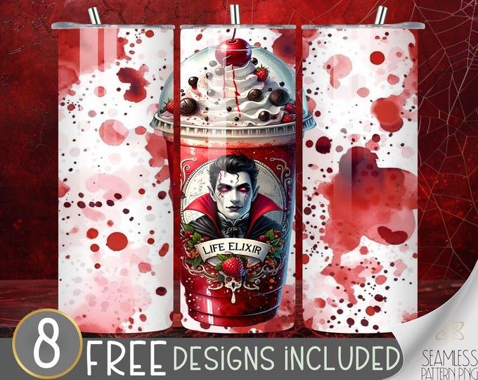 Halloween Coffee Tumbler Wrap, Scary Gothic Watercolor Hot Coffee Drink Tumbler Design, Spooky Season Tumbler File, Vampire Tumbler Wrap PNG