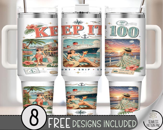 Retro Cruise 40 oz Tumbler Wrap, Vintage Travel Sublimation Design, Keep It 100 PNG, Digital Download, B10414