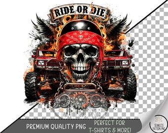Ride Or Die PNG, Biker Skull Sublimation Design, Grinning Punk UV DTF File, Digital Download, B834