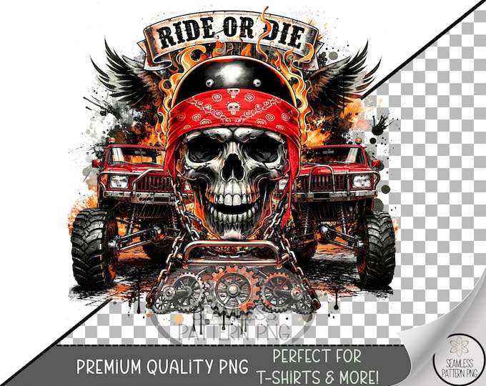 Ride Or Die PNG, Biker Skull Sublimation Design, Grinning Punk UV DTF File, Digital Download, B834