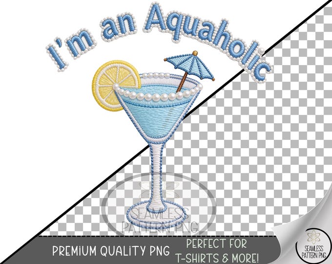 Aquaholic Sublimation Design, Blue Cocktail UV DTF Graphic, Beach Clip Art, Digital Download, B10154