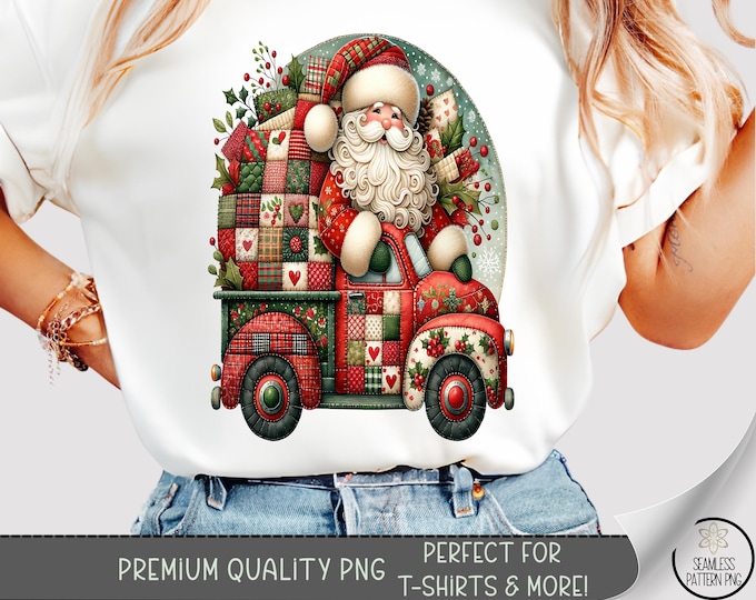 Santa Baby T-shirt PNG, Faux Patchwork Sublimation Design, Vintage Truck DTF Shirt Graphic, Holiday TShirt File, A708