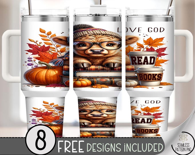 Love God Read Books 40 oz tumbler wrap: Autumn Reading Sublimation Design, Religious PNG Files, Instant Download A574